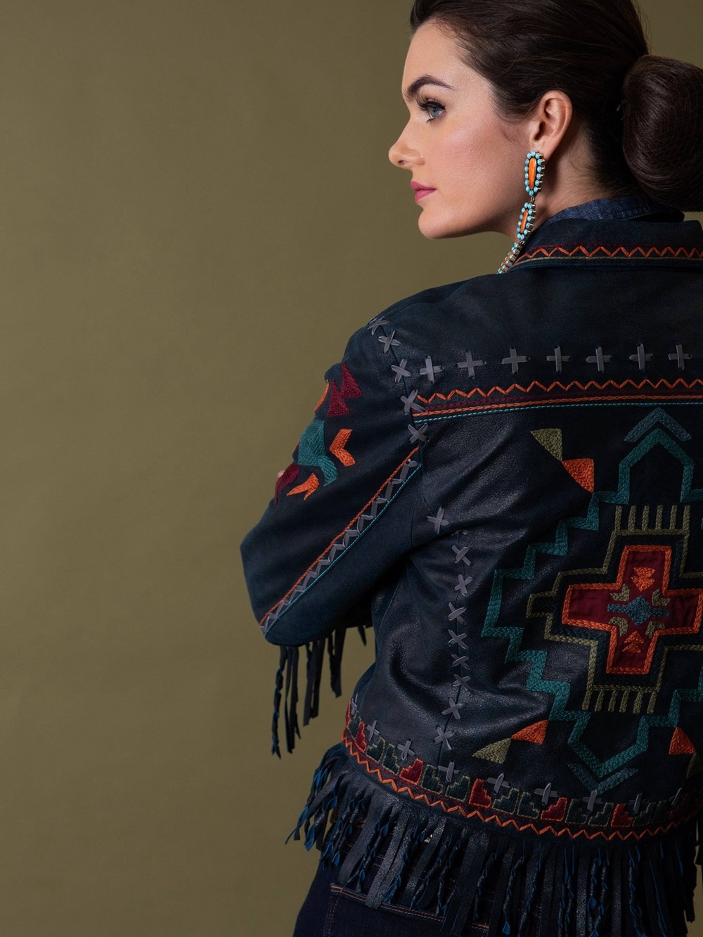 Double D Ranch San Ysidro Cross leather fringe Jacket embroidered RTL $1295 NWT